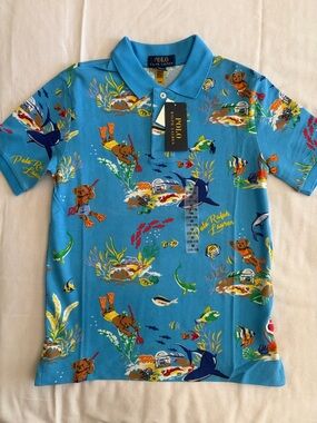 Polo by Ralph Lauren Blue Tropical Underwater Print Polo Shirt